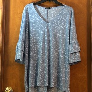 Light Blue and White V-Neck Blouse